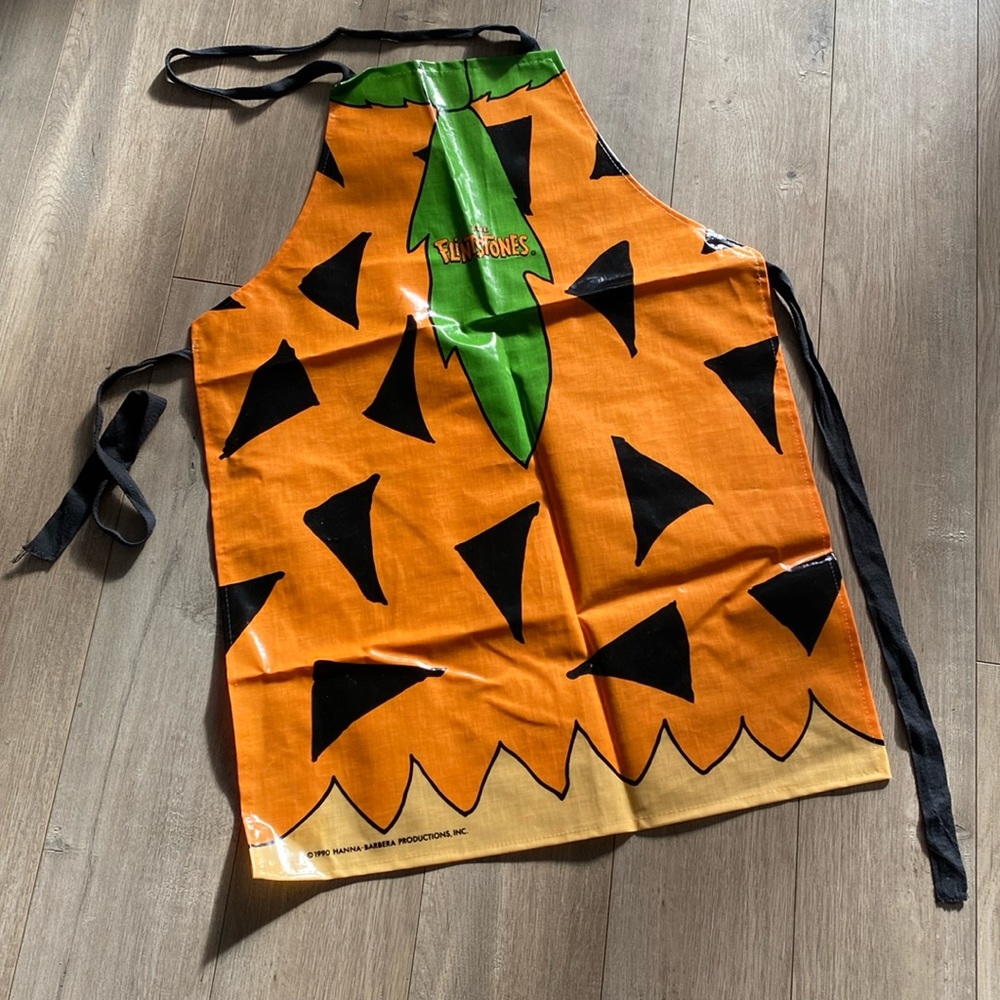 FLINTSTONES Hanna barbera 1990 plastic covers aprron cotton tie wrap